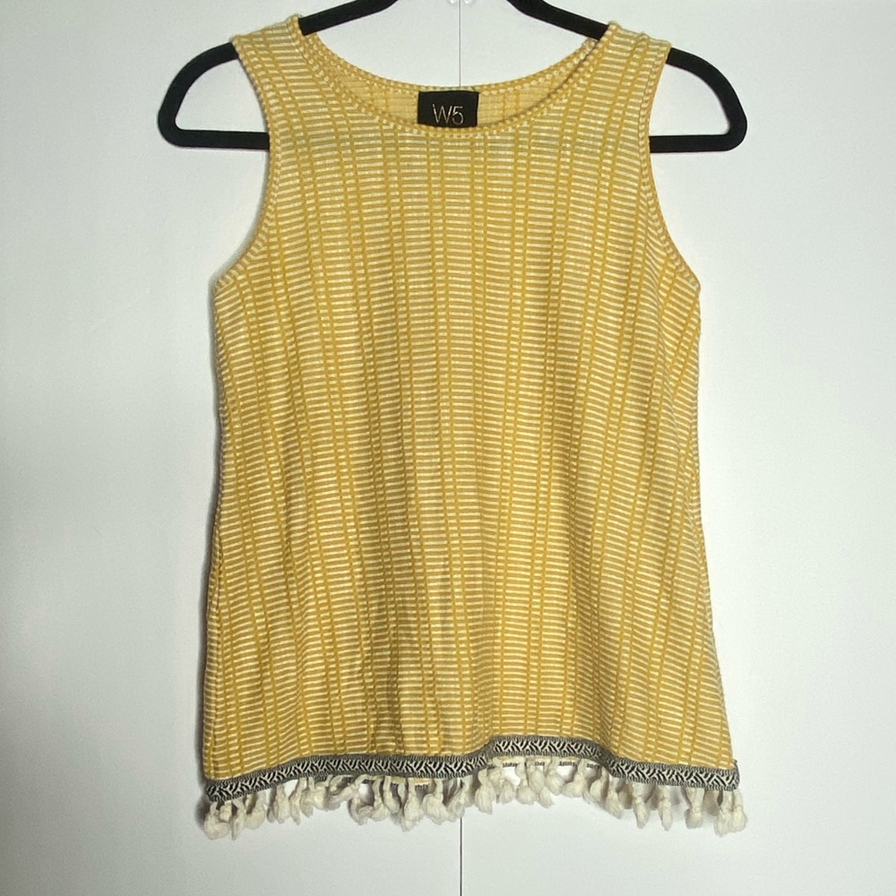 W5 Mustard Yellow Sleeveless Tank Top with Fringe Hem Women’s Small